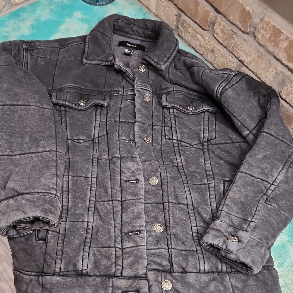 Forever 21 Charcoal Quilted Jacket, Small, EUC.